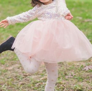 Long sleeve iridescent tulle sequin dress